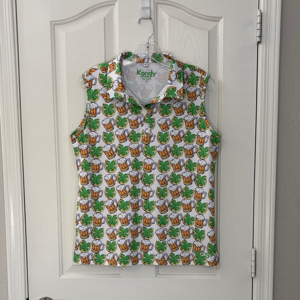 Kandy Golf St. Patrick’s Beer Horseshoe Clover Tank Polo Top Size XL - Picture 2 of 9